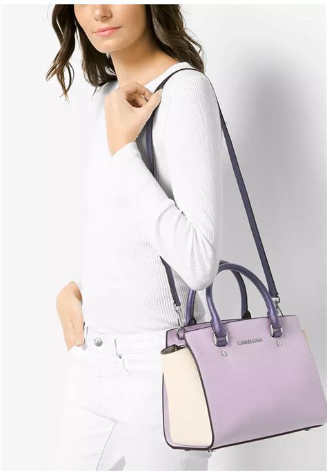 michael kors selma medium satchel in lilac|More.